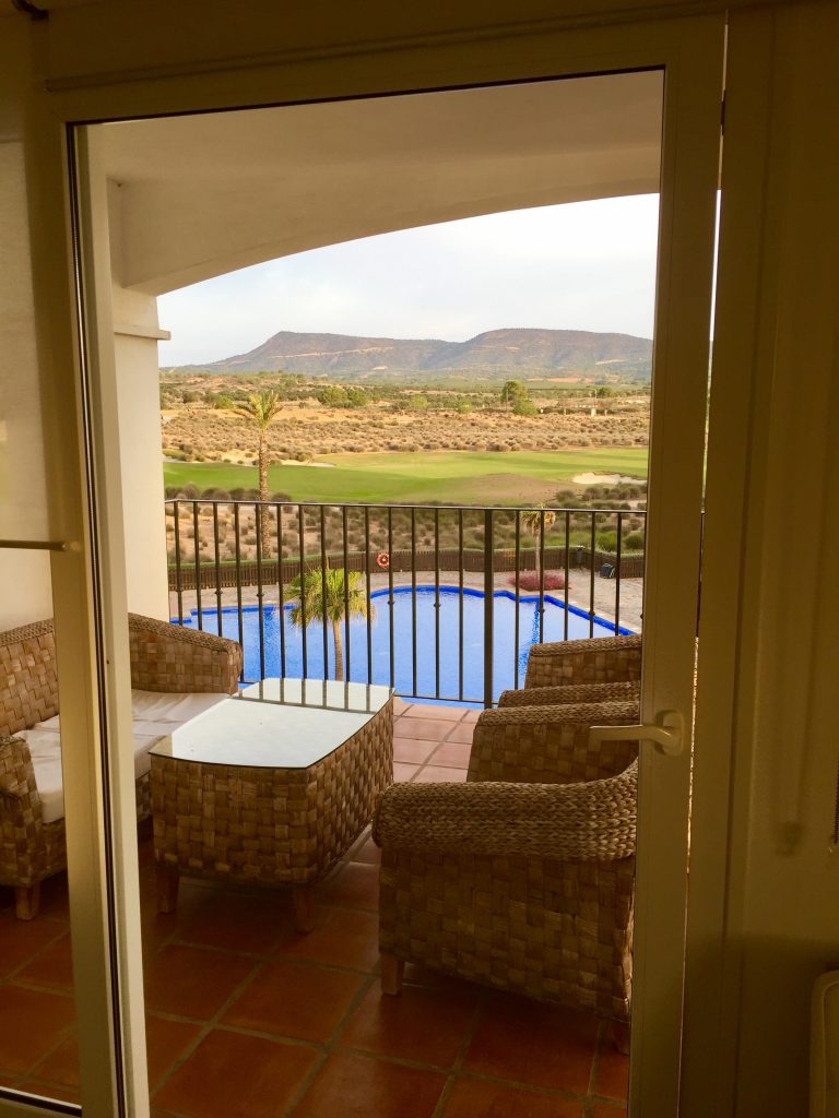 Looking out onto the main balcony